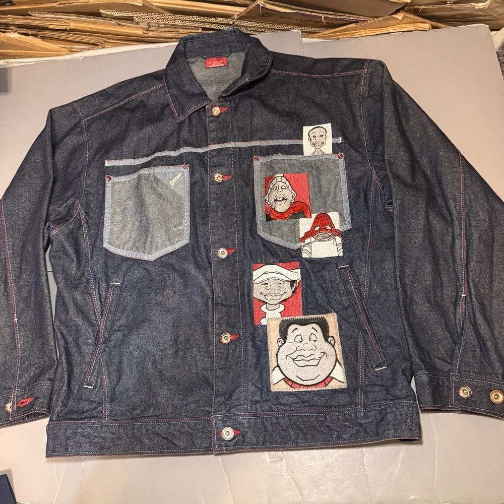 Vintage Platinum FUBU Fat Albert Denim Jacket L Oversized 90s Hip Hop Patches